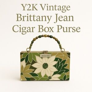 BRITTANY JEAN Y2K Handmade Upcycled Green Gold Floral Cigar Box Purse Retro